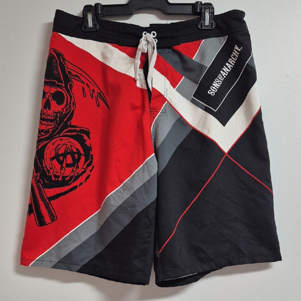 Men's Red and Black Swim Shorts